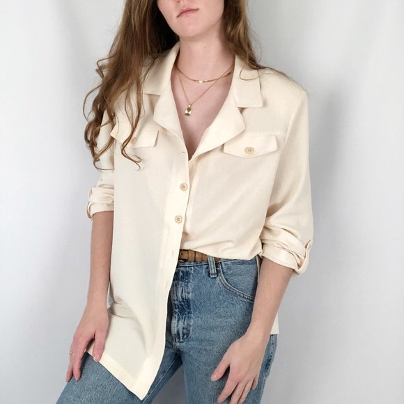 Vintage Tops - Vintage Union Made Oversized Button Down Shirt Long Sleeve Boyfriend Shacket Top